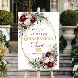 Blush floral greenery gold Quinceanera welcome  Poster