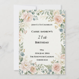 Blush Floral Greenery Milestone Birthday Invitation