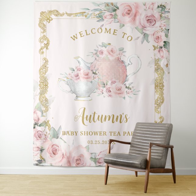 Blush Floral High Tea Birthday Baby Bridal Shower  Tapestry (In Situ)