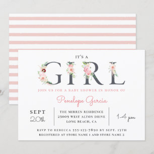 Blush Floral It's a GIRL Baby Shower Invitation