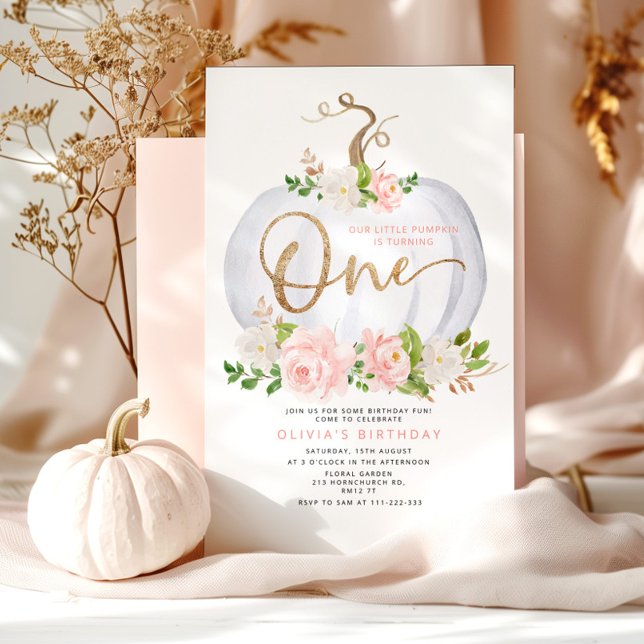 Blush floral Little pumpkin first birthday Invitation (Creator Uploaded)