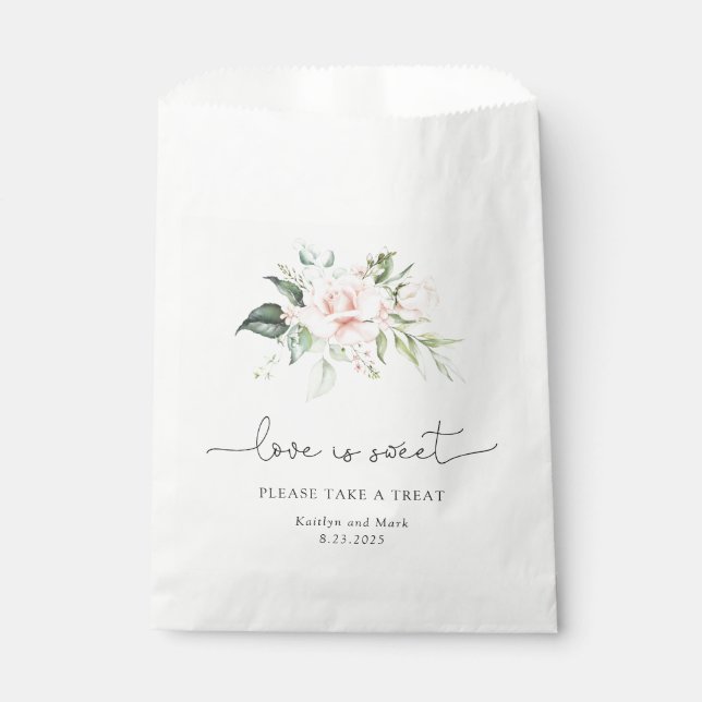 Blush Floral Love is Sweet Please take a Treat Favour Bag (Front)