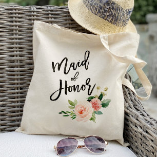 Blush floral maid of honour wedding favour tote bag