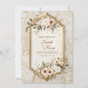 Blush Floral Marble Gilded Frame Wedding Invitation