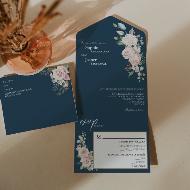 Blush Floral Mariage Tout en une invitation (Créateur téléchargé)
