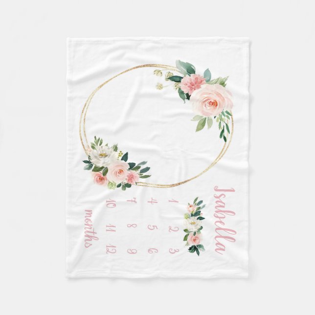 Blush Floral Milestone Blanket Girl Month Blanket (Front)