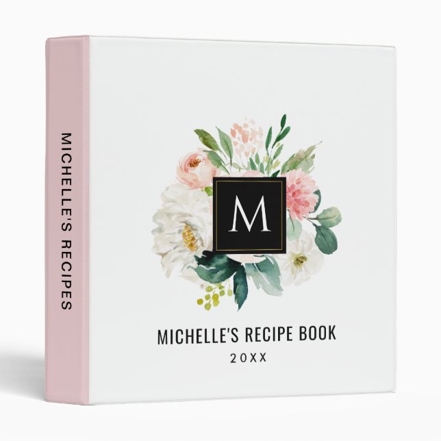 blush floral monogram recipe binder (Front/Spine)