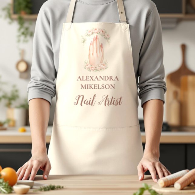 Blush Floral Nail Technician Business Apron (Creator Uploaded)