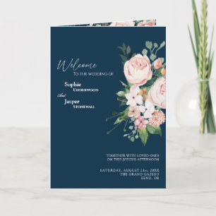 Blush Floral Navy Mariage Folle Programme