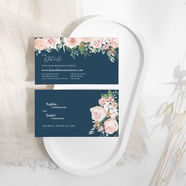 Blush Floral Navy Mariage Website Carte de boîtier (Créateur téléchargé)
