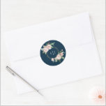 Blush Floral Navy Monogram Wedding Sticker<br><div class="desc">This blush floral navy monogram wedding sticker design features beautiful chic classic backgrounds of pastel pink and navy blue with simple modern typography and elegant calligraphy to set a sophisticated tone for any style of event. Each product is embellished with gorgeous blush pink roses and peach and ivory hydrangeas arranged...</div>