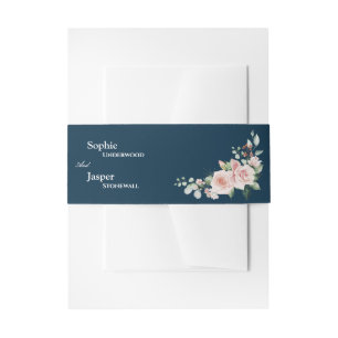 Blush Floral Navy Wedding Invitation Belly Band