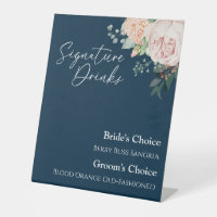Blush Floral Navy Wedding Signature Drinks Sign
