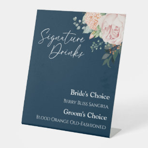 Blush Floral Navy Wedding Signature Drinks Sign