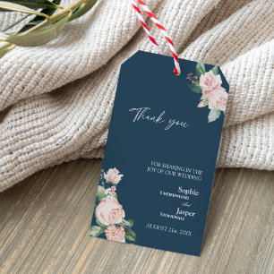 Blush Floral Navy Wedding Thank You Gift Tag