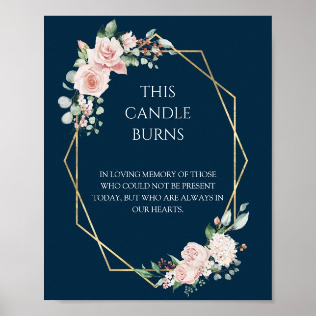 Blush Floral Navy Wedding This Candle Burns Poster (Front)