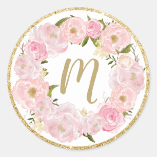 Blush Floral Nom initial Faveur Sticker Étiquettes