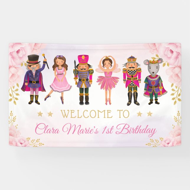 Blush Floral Nutcracker Sugar Plum Fairy Welcome Banner (Horizontal)