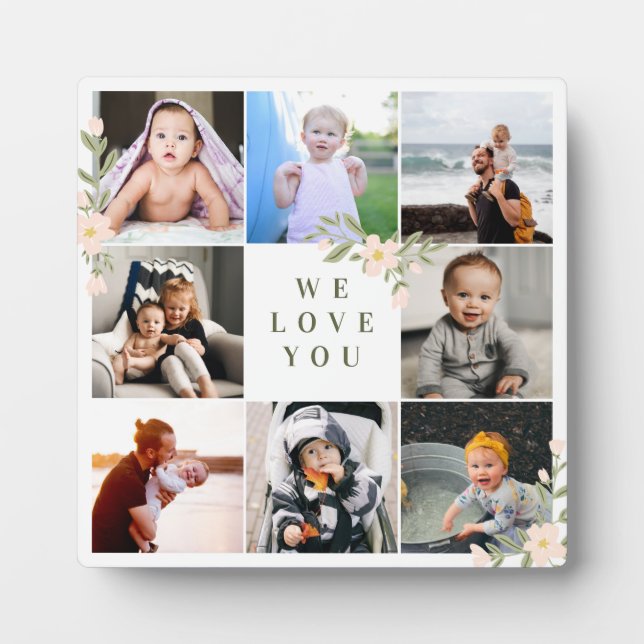 Blush Floral Olive Green 8 Photos We Love Mom Plaque (Front)