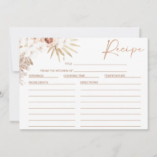 Blush Floral Pampas Palm Bridal Shower Recipe Card