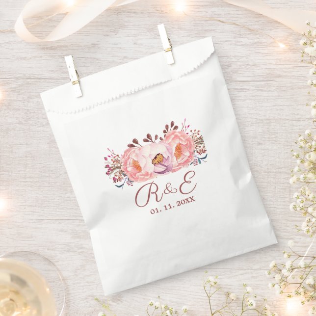 Blush Floral Personalized Wedding Favour Bags (Clipped)