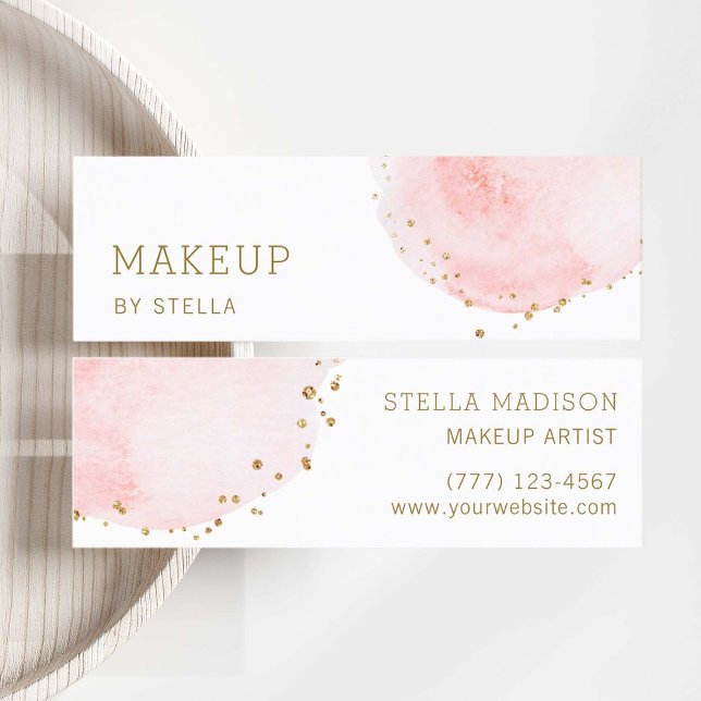 Blush Floral Petal Gold Glitter Dots Mini Business Card (Front & Back)