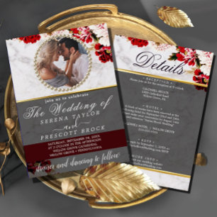 Blush Floral Photo All in One Wedding Invitation