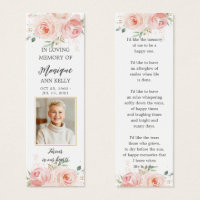 Blush Floral Photo Funeral Memorial Bookmark