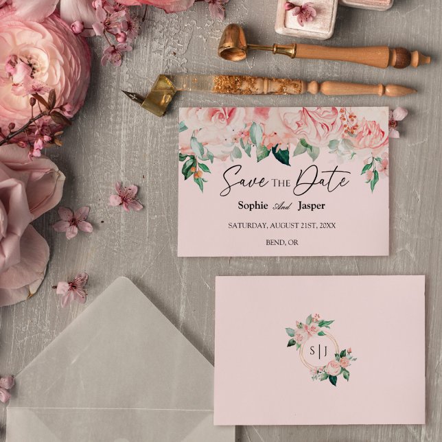 Blush Floral Pink Flat Save The Date Card (Creator Uploaded)