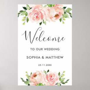 Blush Floral  Pink Flowers Wedding Welcome Sign