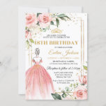 Blush floral pink princess dress gold tiara 18th invitation<br><div class="desc">Blush floral pink princess dress gold tiara 18th birthday invitation,  Contact me for matching items or for customization,  Blush Roses ©</div>