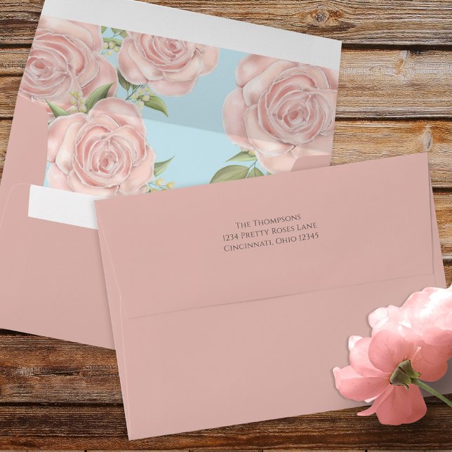 Blush Floral Pink Return Address Custom Envelope (Creator Uploaded)