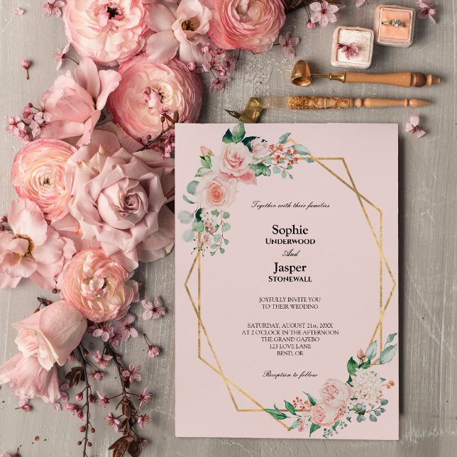 Blush Floral Pink Simple Wedding Invitation (Creator Uploaded)
