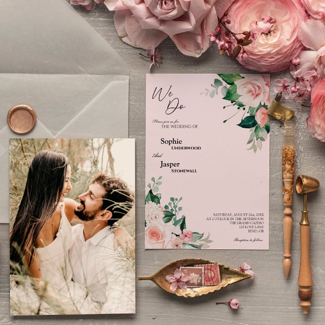Blush Floral Pink We Do Photo Wedding Invitation (Creator Uploaded)