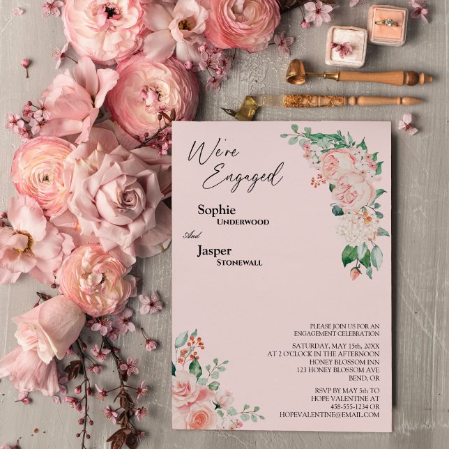 Blush Floral Pink We're Engaged Invitation (Creator Uploaded)