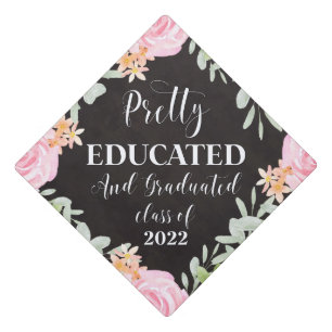 Blush Floral Pretty Educated and Graduated Graduation Cap Topper