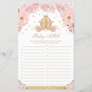 Blush Floral Princess Baby ABC Baby Shower Game