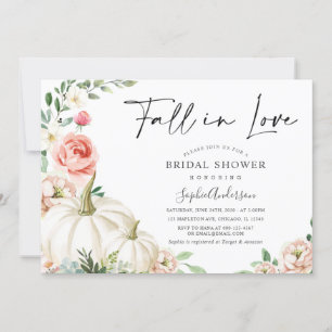 Blush Floral Pumpkin Fall in Love Bridal Shower Invitation