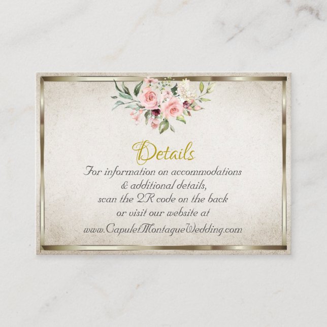 Blush Floral, QR Code - Cream Enclosure Card (Front)