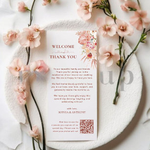 Blush Floral QR Code Wedding Thank You Card