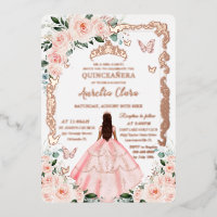 Blush Floral Quinceañera Princess Dress Rose Gold