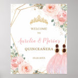 Blush Floral Quinceañera Twins Joint Birthday Poster<br><div class="desc">Personalize this lovely blush pink floral twins / joint birthday welcome sign with your own wording easily and quickly,  simply press the customize it button to further re-arrange and format the style and placement of the text.  (c) The Happy Cat Studio.</div>