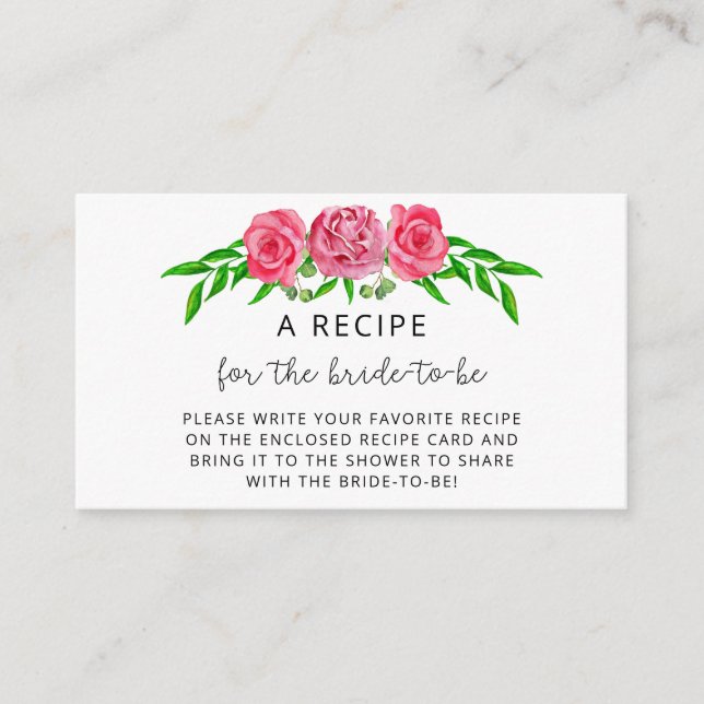 Blush floral Recipe for the bride to be  Enclosure Card (Front)