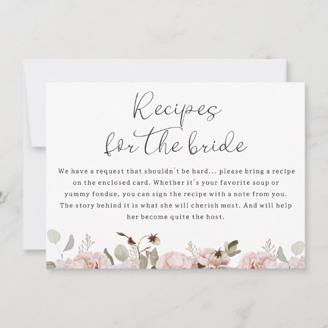 Blush Floral Recipes For Bride Bridal Shower Card (Front)