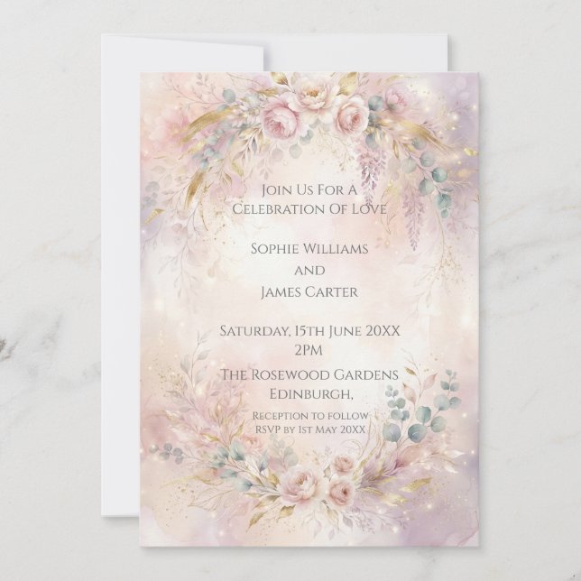 Blush Floral Romance Wedding Invitation (Front)