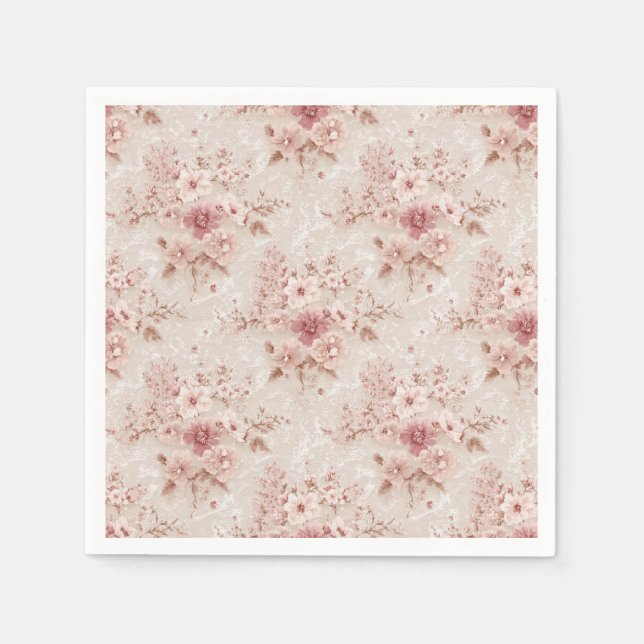 Blush Floral Romantic Lace-Inspired Paper Napkin (Front)
