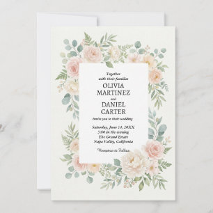 Blush Floral Rose & Eucalyptus Wedding Invitation