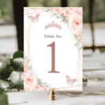 Blush Floral Rose Gold Birthday Quinceanera  Table Number<br><div class="desc">Designed to co-ordinate with our Soft Blush Floral and Rose Gold Floral collection, this elegant table number card features beautiful watercolor blush pink floral, butterflies and a rose gold princess crown. Personalize each card with a table number, simply press the "edit using design tools" button to further re-arrange and format...</div>