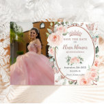 Blush Floral Rose Gold Butterflies Quinceañera Save The Date<br><div class="desc">Personalize this elegant blush floral rose gold Quinceañera / Sweet 16 birthday picture save the date easily and quickly. Simply click the customize it further button to edit the texts, change fonts and fonts colours. Featuring exquisite watercolor blush flowers, butterflies and a rose gold trimmed oval space to put all...</div>