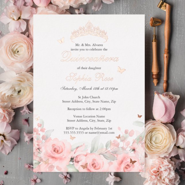 Blush Floral Rose Gold Butterfly Quinceanera (Creator Uploaded)